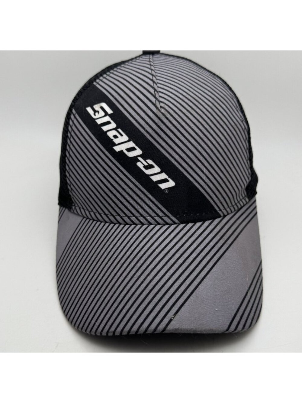 Snap-on Official Licensed Product Trucker Hat Cap Grey Black Striped Mesh Back